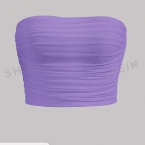 Solid Ruched Mesh Tube Top
